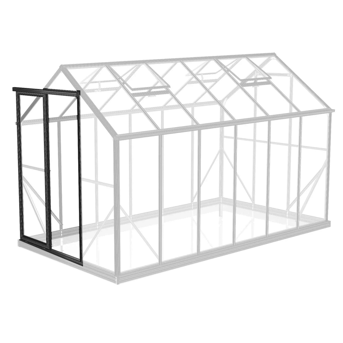 Black 6ft sliding door frame for greenhouse with transparent greenhouse structure